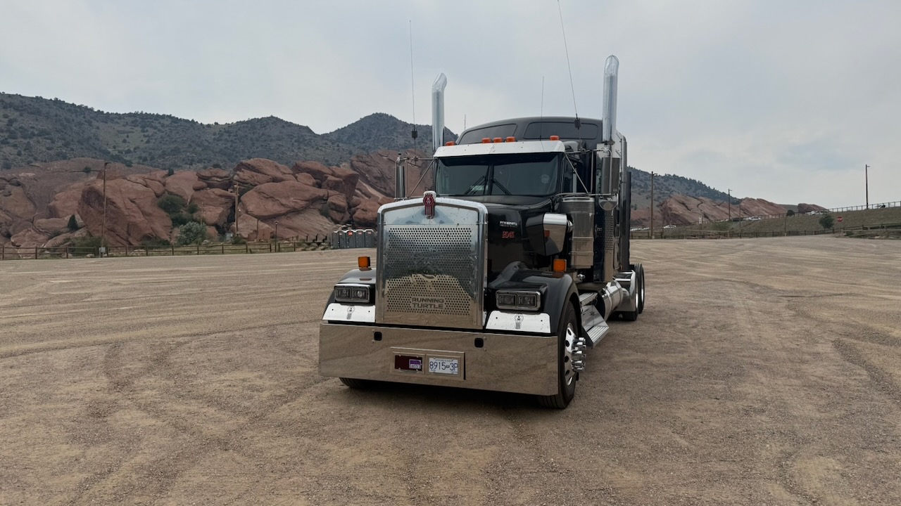Running Turtle Kenworth with its turtle grille parked in the Red Rocks Amphitheatre lot